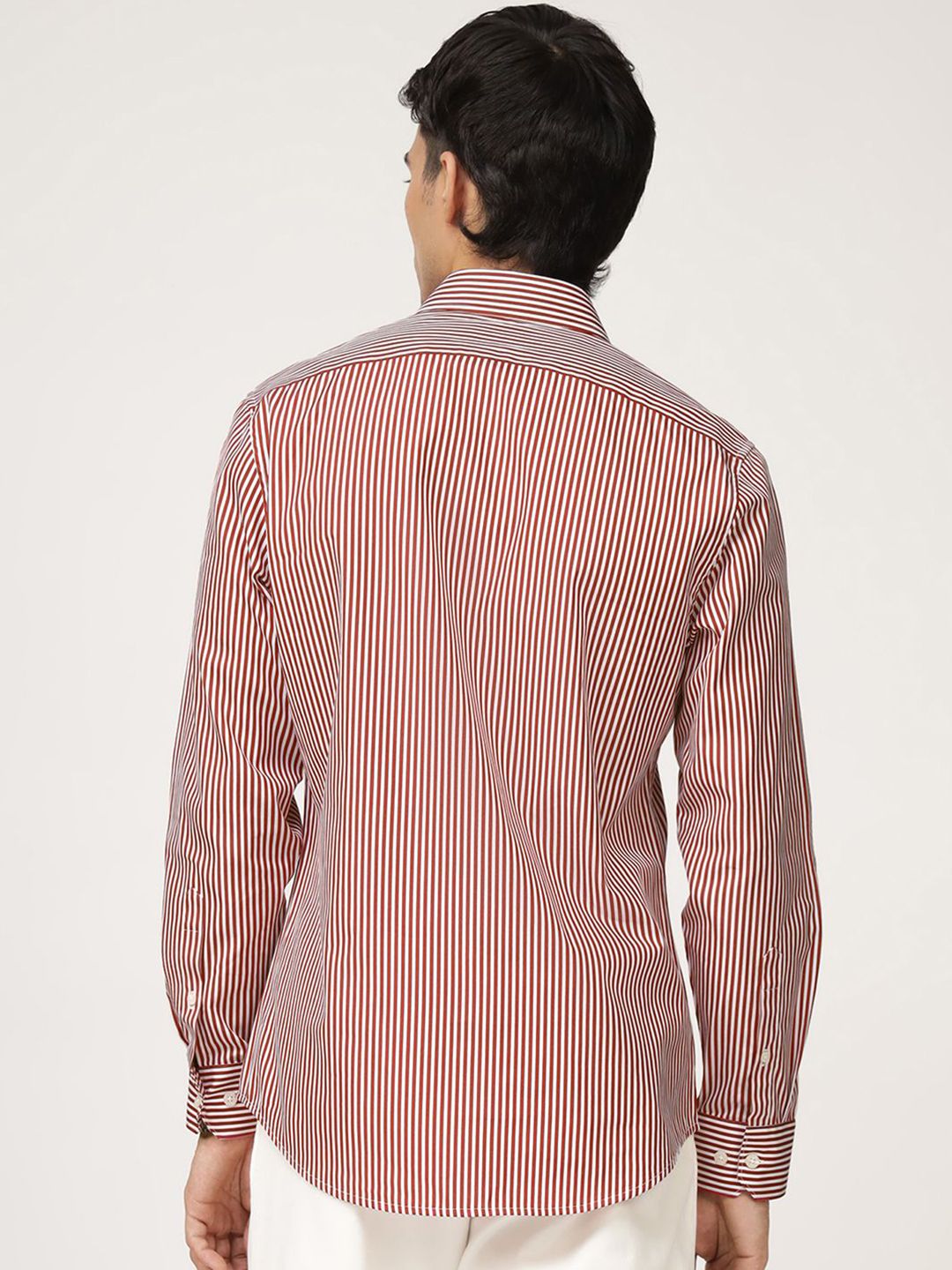 Men's Red Casual Regular Fit Striped Full Sleeves Shirt