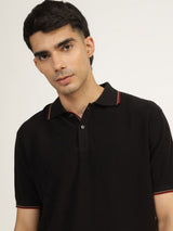 Men's Black Casual Regular Fit Solid Half Sleeves Polo Tshirt