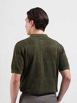 Men's Green Casual Slim Fit Textured Half Sleeves Shirt