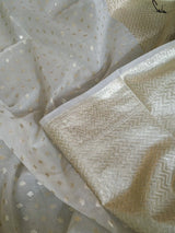 Women's White Cotton Polyester Saree with Blouse Piece