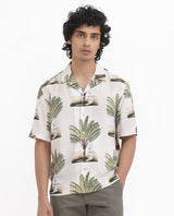 Men's Beige Casual Regular Fit Printed Half Sleeves Shirt
