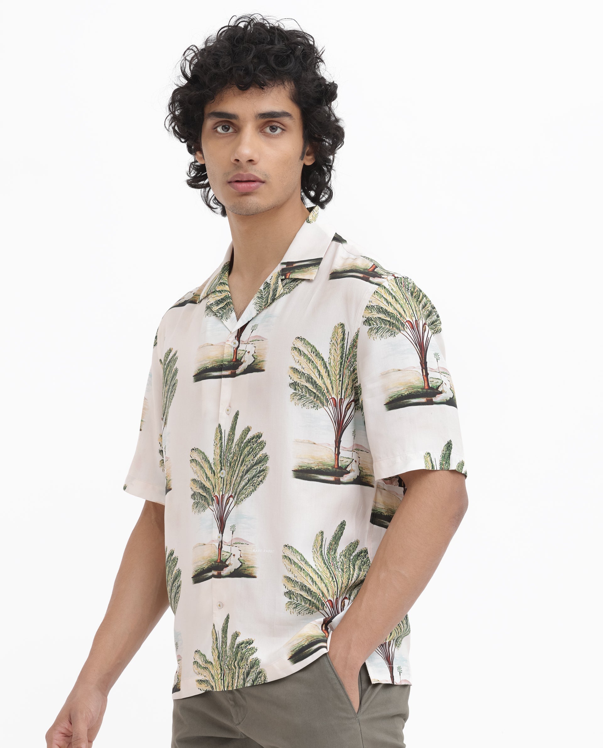 Men's Beige Casual Regular Fit Printed Half Sleeves Shirt