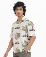 Men's Beige Casual Regular Fit Printed Half Sleeves Shirt