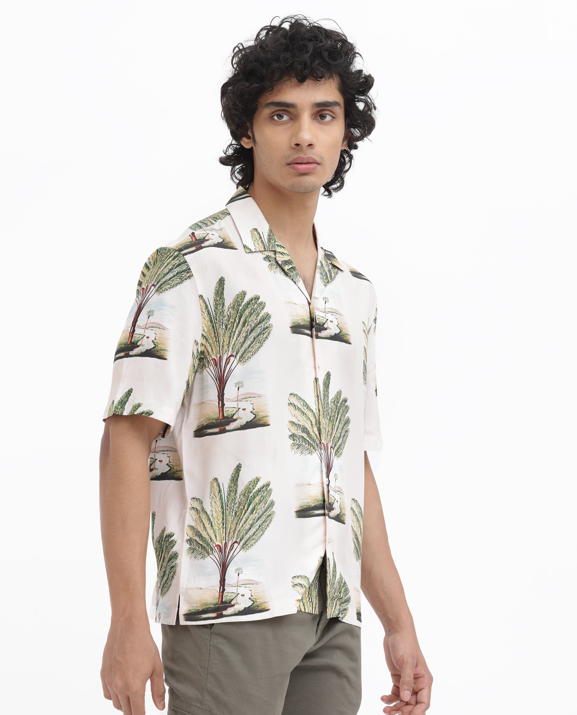 Men's Beige Casual Regular Fit Printed Half Sleeves Shirt