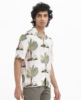 Men's Beige Casual Regular Fit Printed Half Sleeves Shirt