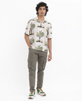 Men's Beige Casual Regular Fit Printed Half Sleeves Shirt