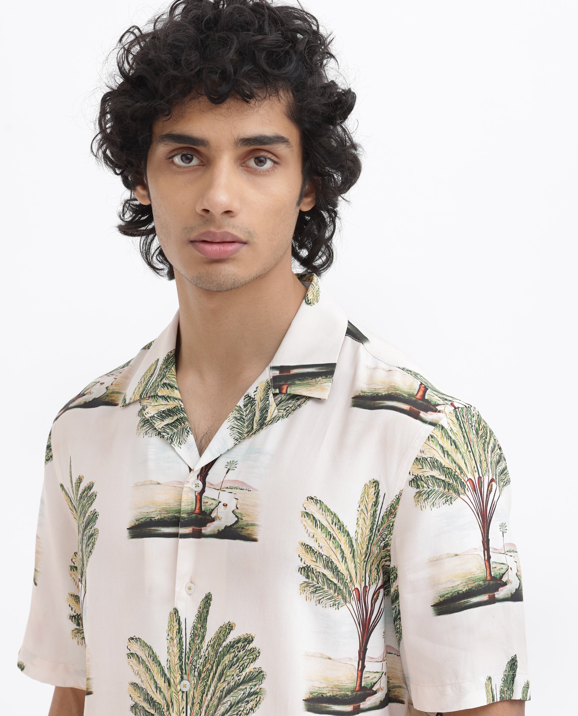 Men's Beige Casual Regular Fit Printed Half Sleeves Shirt