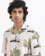 Men's Beige Casual Regular Fit Printed Half Sleeves Shirt