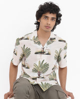 Men's Beige Casual Regular Fit Printed Half Sleeves Shirt
