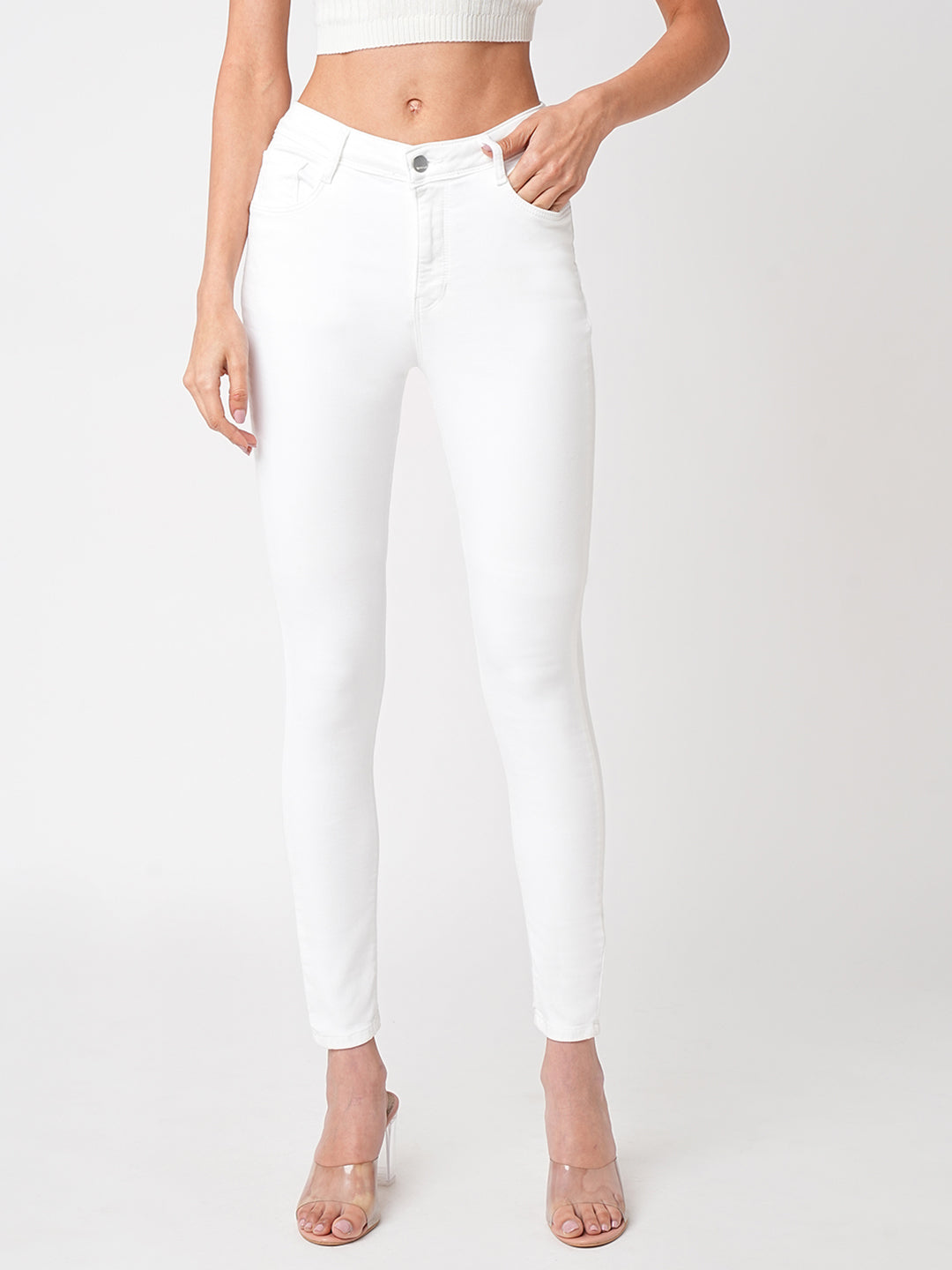 Women's White Casual Skinny Fit Jeans