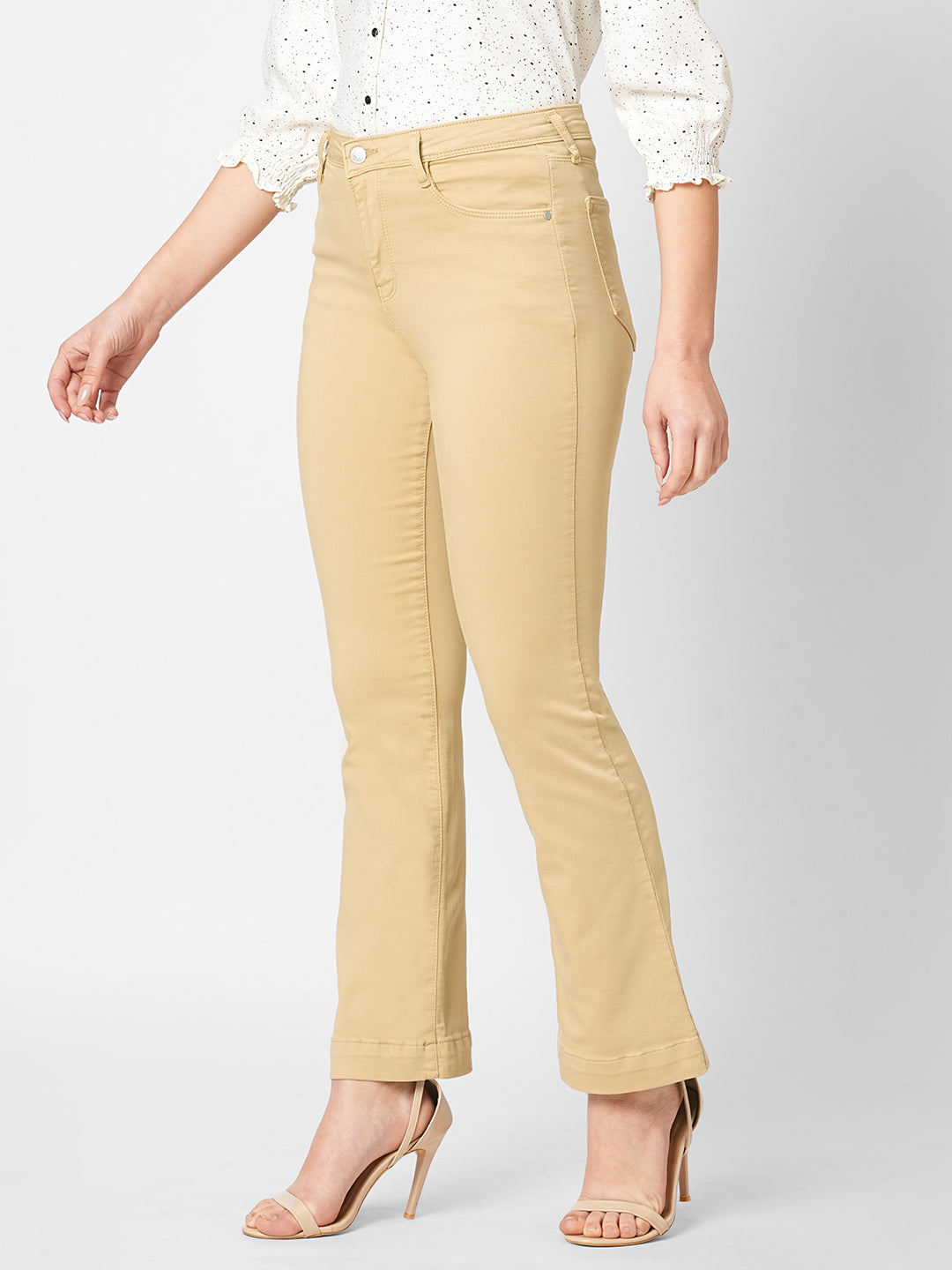 Women's Beige Casual Bootcut Jeans