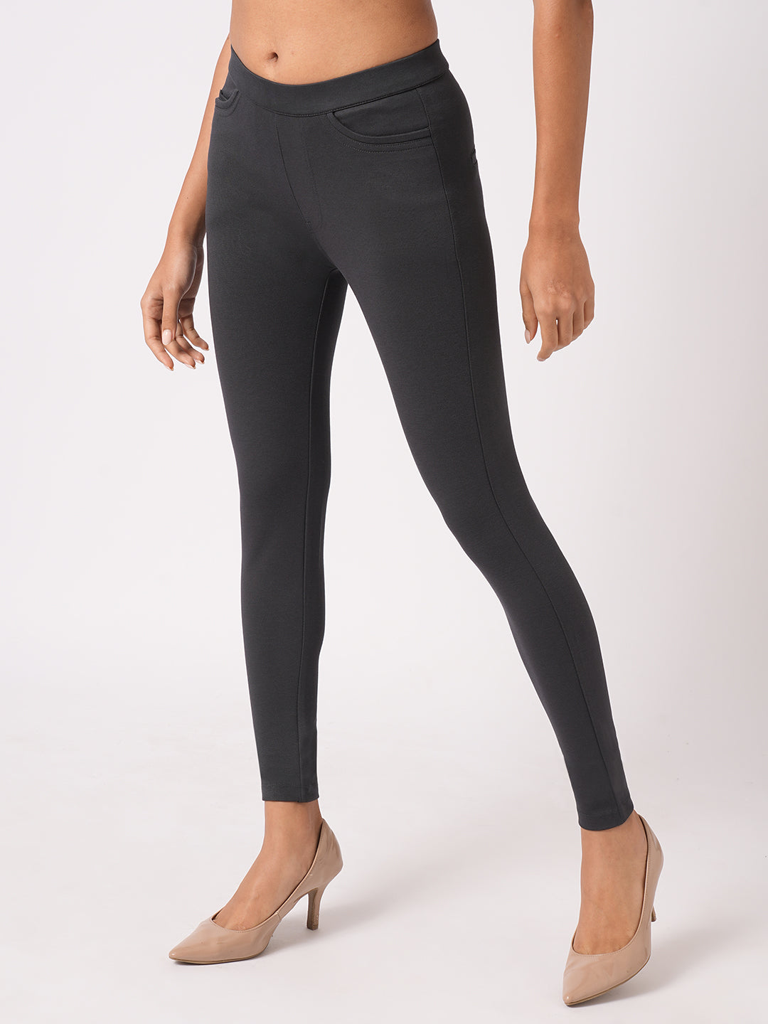 Women's Gray Casual Skinny Fit Jeggings