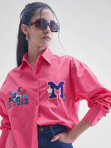 Women's Pink Casual Printed Regular Fit Full Sleeves Shirt