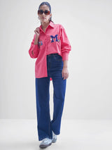 Women's Pink Casual Printed Regular Fit Full Sleeves Shirt