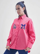 Women's Pink Casual Printed Regular Fit Full Sleeves Shirt