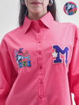 Women's Pink Casual Printed Regular Fit Full Sleeves Shirt