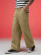 Men's Beige Casual Regular Fit Solid Cargo