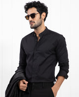 Men's Black Formal Regular Fit Solid Full Sleeves Shirt