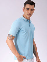 Men's Blue Casual Self-Design Half Sleeves Tshirt