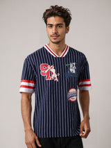 Men's Blue Casual Oversized Fit Printed Half Sleeves Tshirt