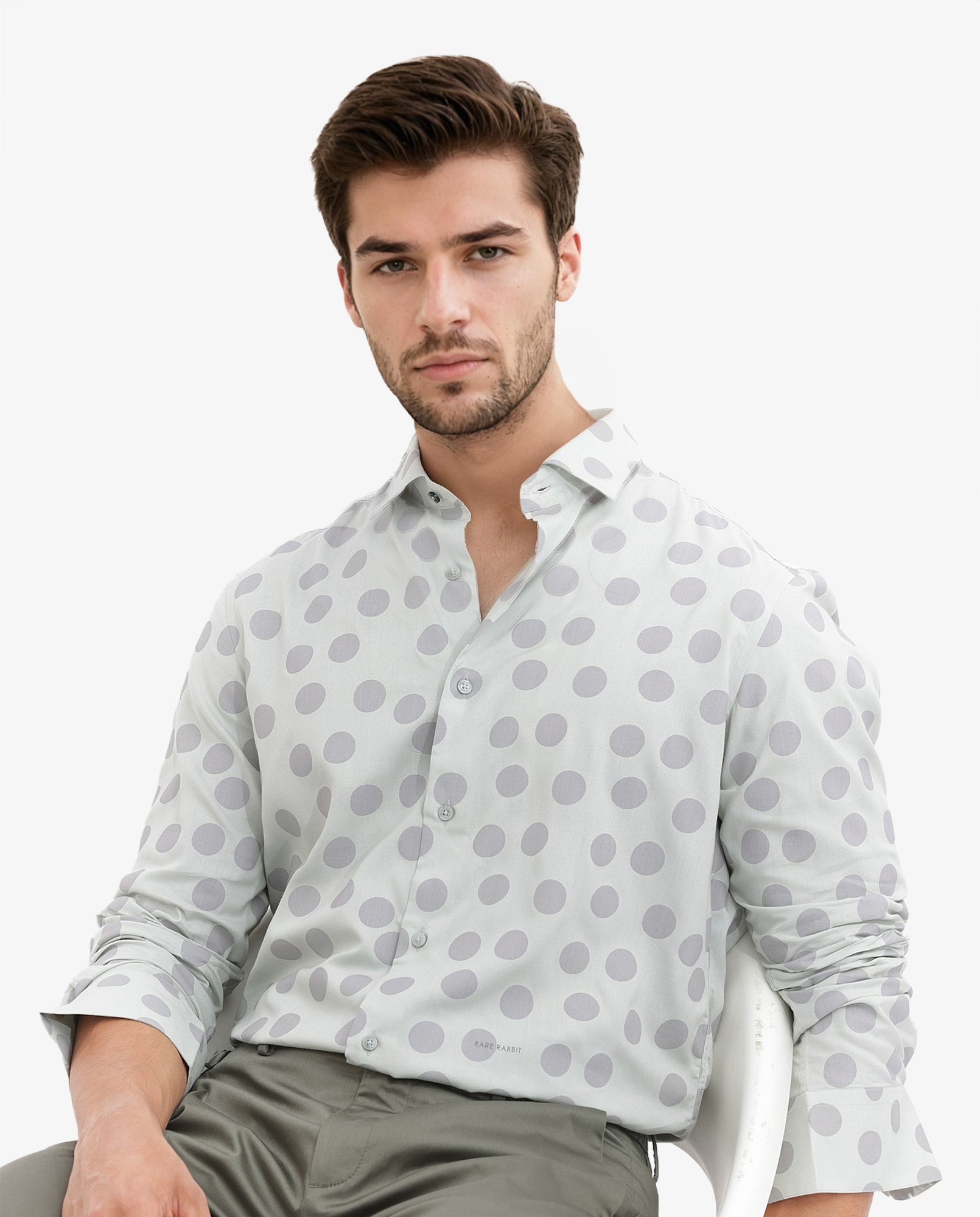 Men's Grey Casual Regular Fit Printed Full Sleeves Shirt