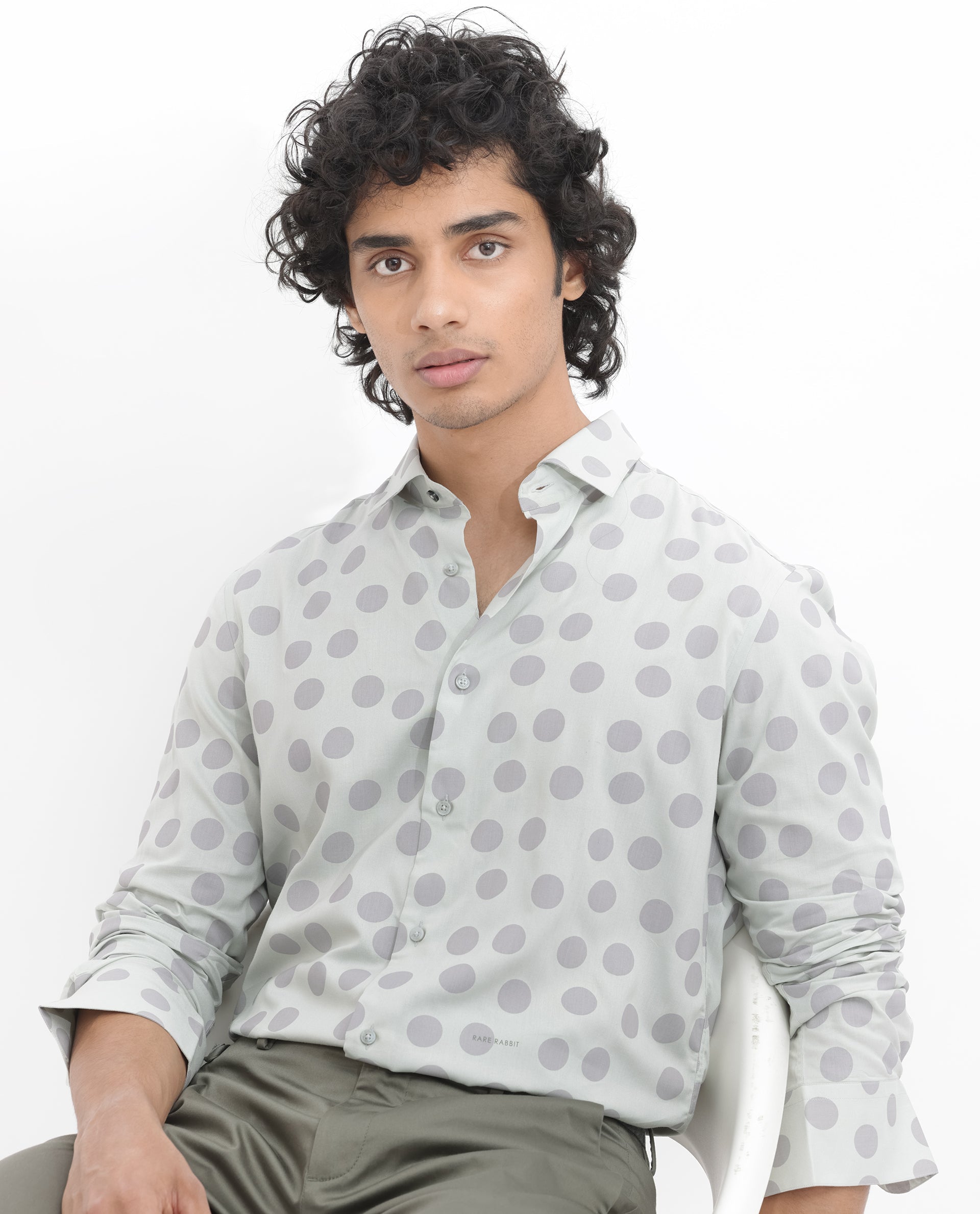 Men's Grey Casual Regular Fit Printed Full Sleeves Shirt