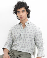 Men's Grey Casual Regular Fit Printed Full Sleeves Shirt