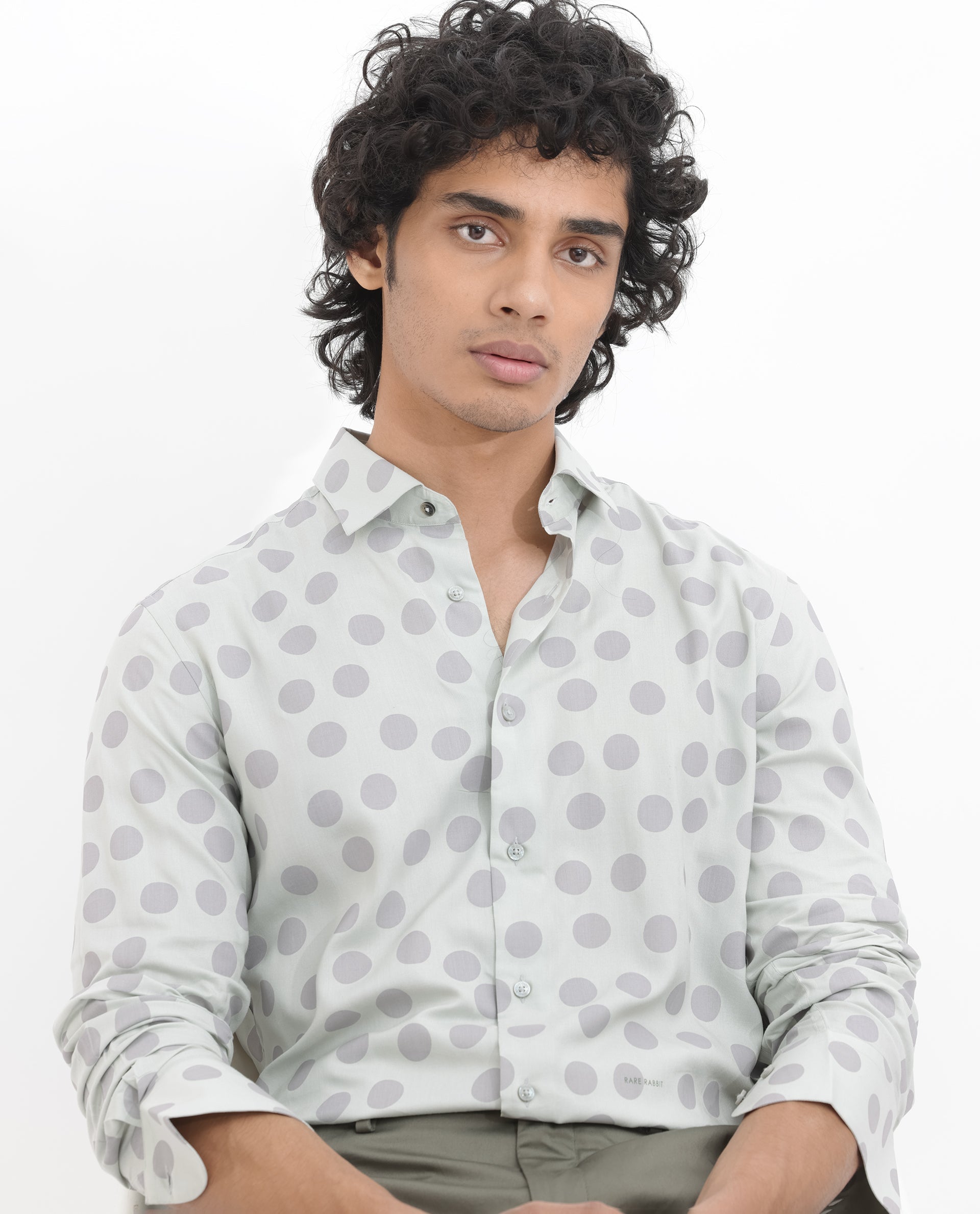 Men's Grey Casual Regular Fit Printed Full Sleeves Shirt