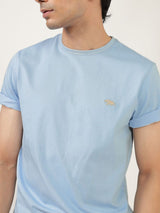 Men's Blue Casual Regular Fit Solid Half Sleeves Tshirt