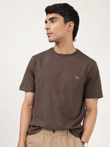 Men's Brown Casual Regular Fit Solid Half Sleeves Tshirt