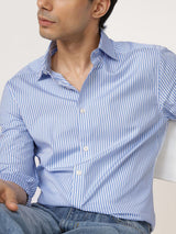Men's Blue Casual Regular Fit Striped Full Sleeves Shirt