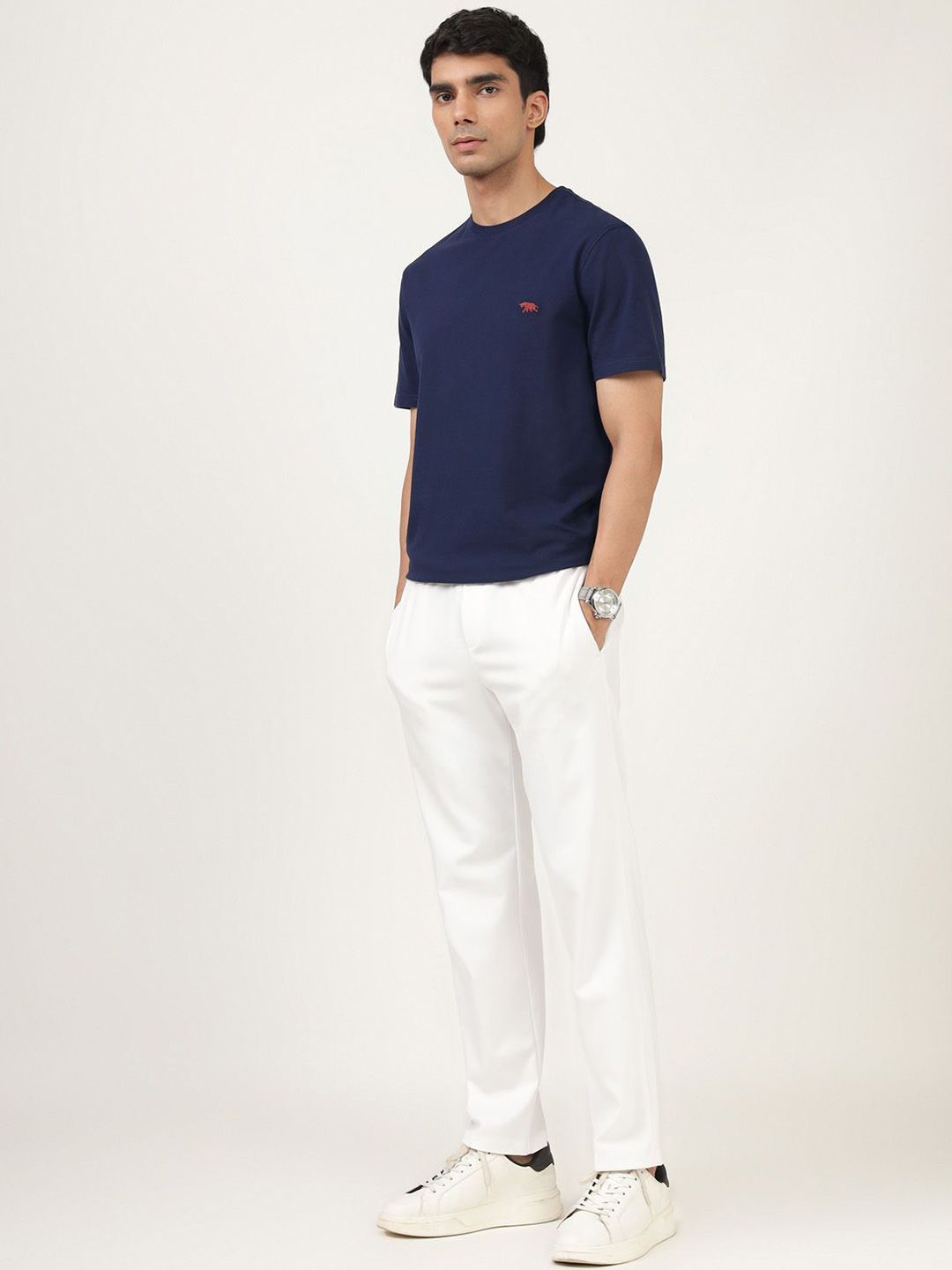 Men's Blue Casual Regular Fit Solid Half Sleeves Tshirt