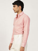 Men's Red Casual Regular Fit Striped Full Sleeves Shirt