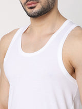 Men's White Solid Round Neck Vest