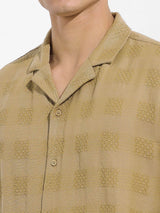 Men's Khaki Casual Solid Half Sleeves Shirt