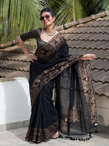 Women's Black Pure Cotton Saree