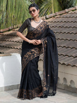 Women's Black Pure Cotton Saree
