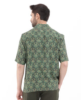 Men's Green Casual Regular Fit Printed Half Sleeves Shirt