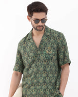 Men's Green Casual Regular Fit Printed Half Sleeves Shirt