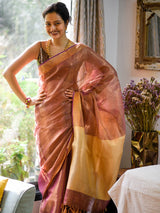 Women's Multicolor Linen Saree with Blouse Piece
