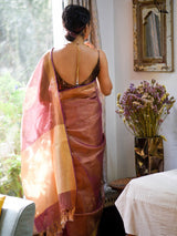 Women's Multicolor Linen Saree with Blouse Piece