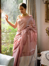 Women's Pink Linen Saree with Blouse Piece