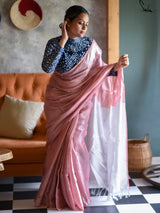 Women's Pink Linen Saree with Blouse Piece