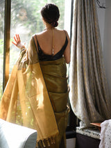 Women's Yellow Linen Saree with Blouse Piece