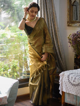 Women's Yellow Linen Saree with Blouse Piece