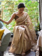 Women's Yellow Zari Saree with Blouse Piece