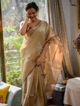 Women's Yellow Zari Saree with Blouse Piece