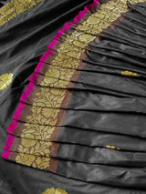 Women's Black Silk Saree with Blouse Piece