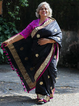 Women's Black Silk Saree with Blouse Piece