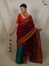 Women's Red Cotton Acrylic Saree
